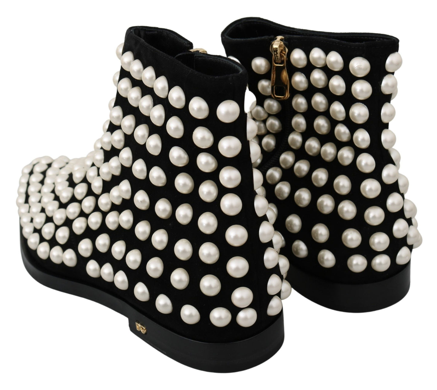 Dolce & Gabbana Black Suede Pearl Studs boots | Fashionsarah.com