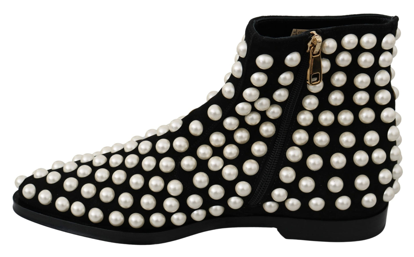 Dolce & Gabbana Black Suede Pearl Studs boots | Fashionsarah.com