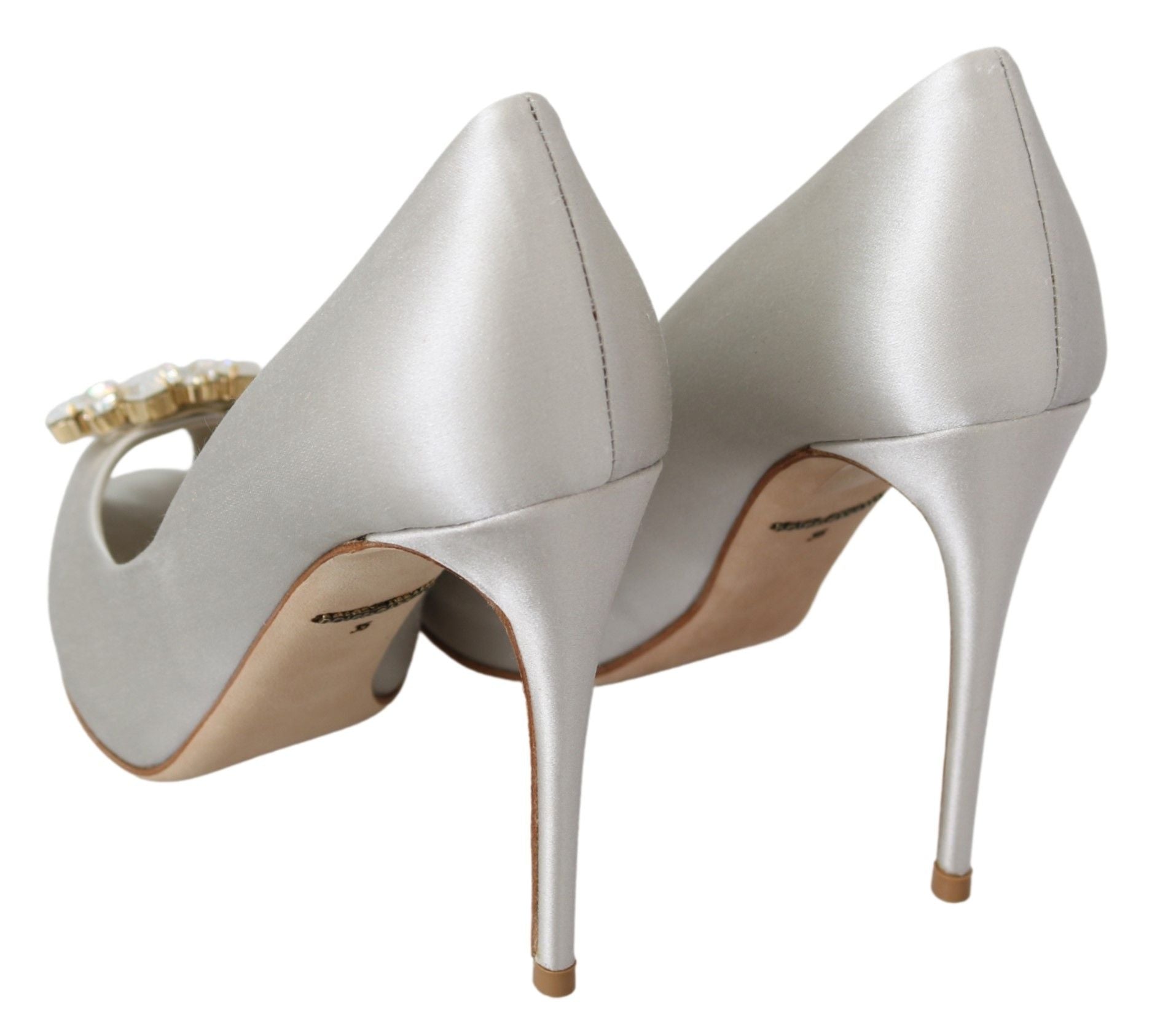 Dolce & Gabbana White Crystals Peep Toe Satin Pumps | Fashionsarah.com