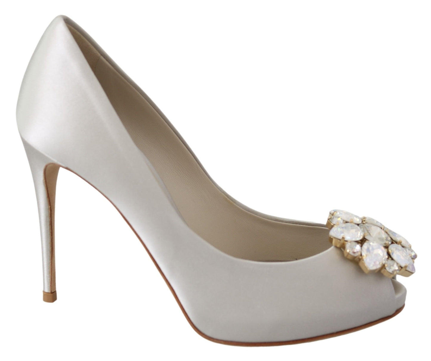 Dolce & Gabbana White Crystals Peep Toe Satin Pumps | Fashionsarah.com