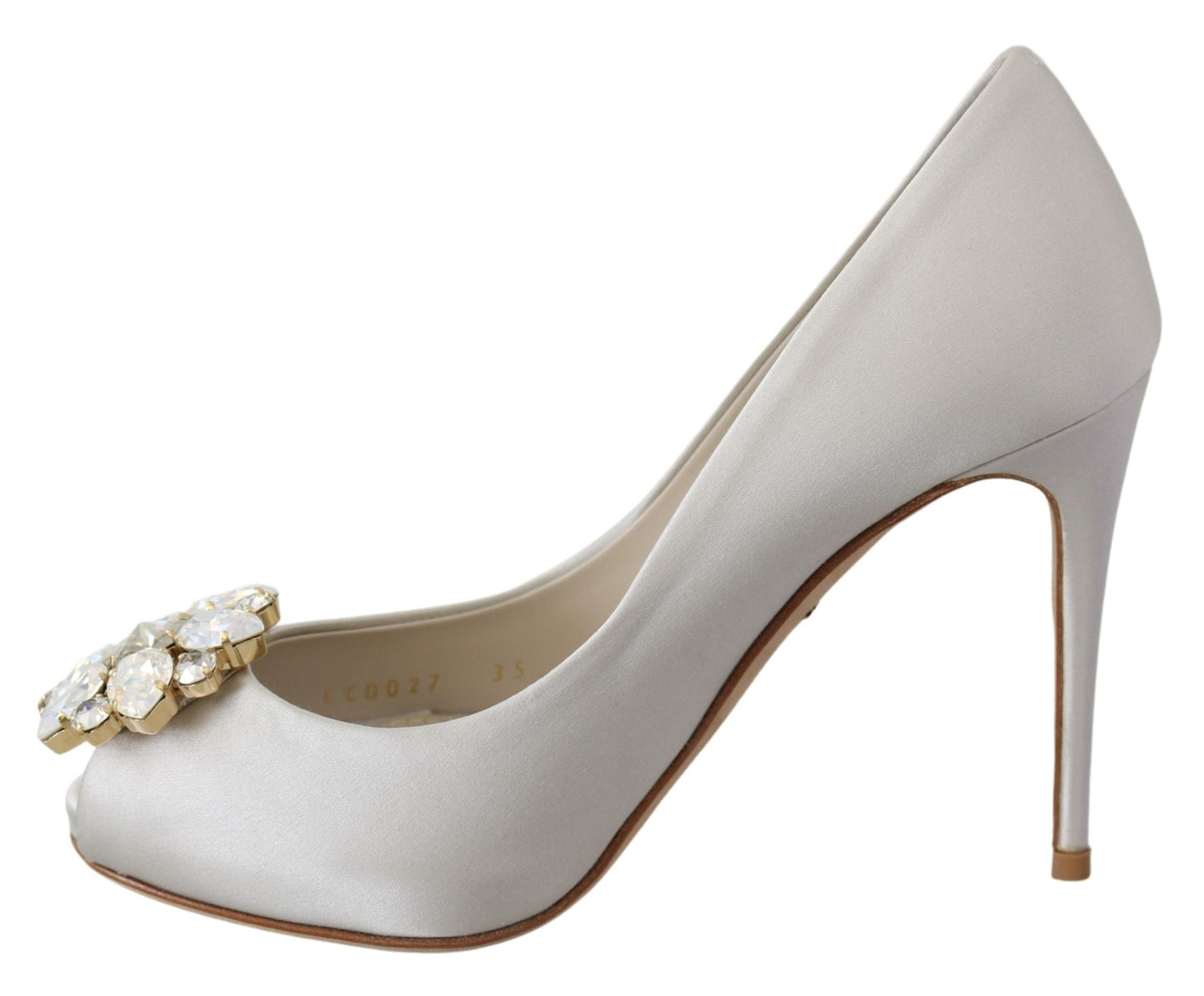 Dolce & Gabbana White Crystals Peep Toe Satin Pumps | Fashionsarah.com