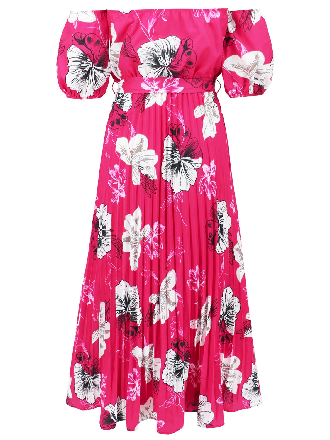 Fashionsarah.com Fashionsarah.com Pleated Floral Off-Shoulder Short Sleeve Midi Dress