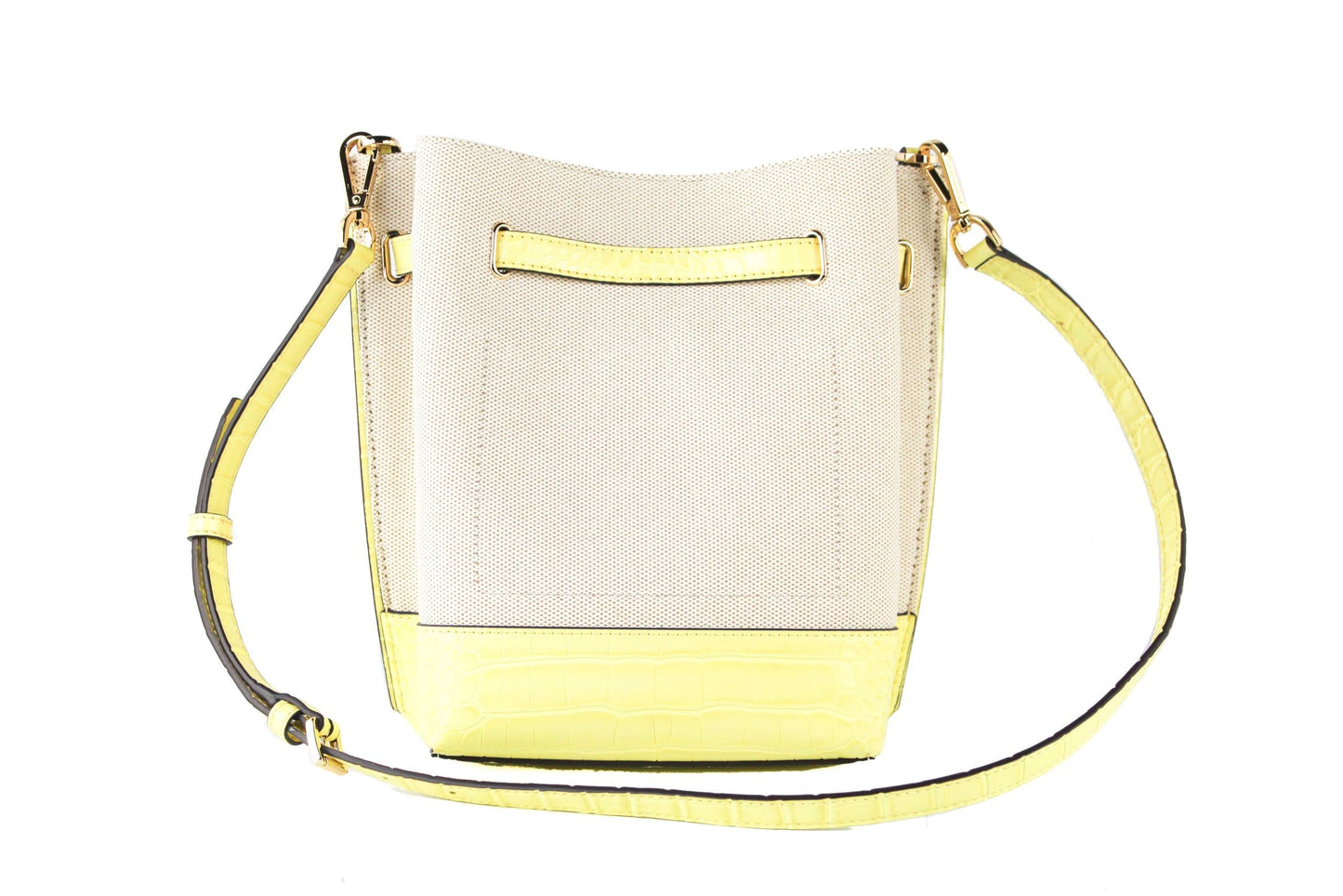 Michael Kors Emilia Small Canvas Snakeskin Print Leather Bucket Bag Messenger Crossbody Handbag (Buttercup) | Fashionsarah.com