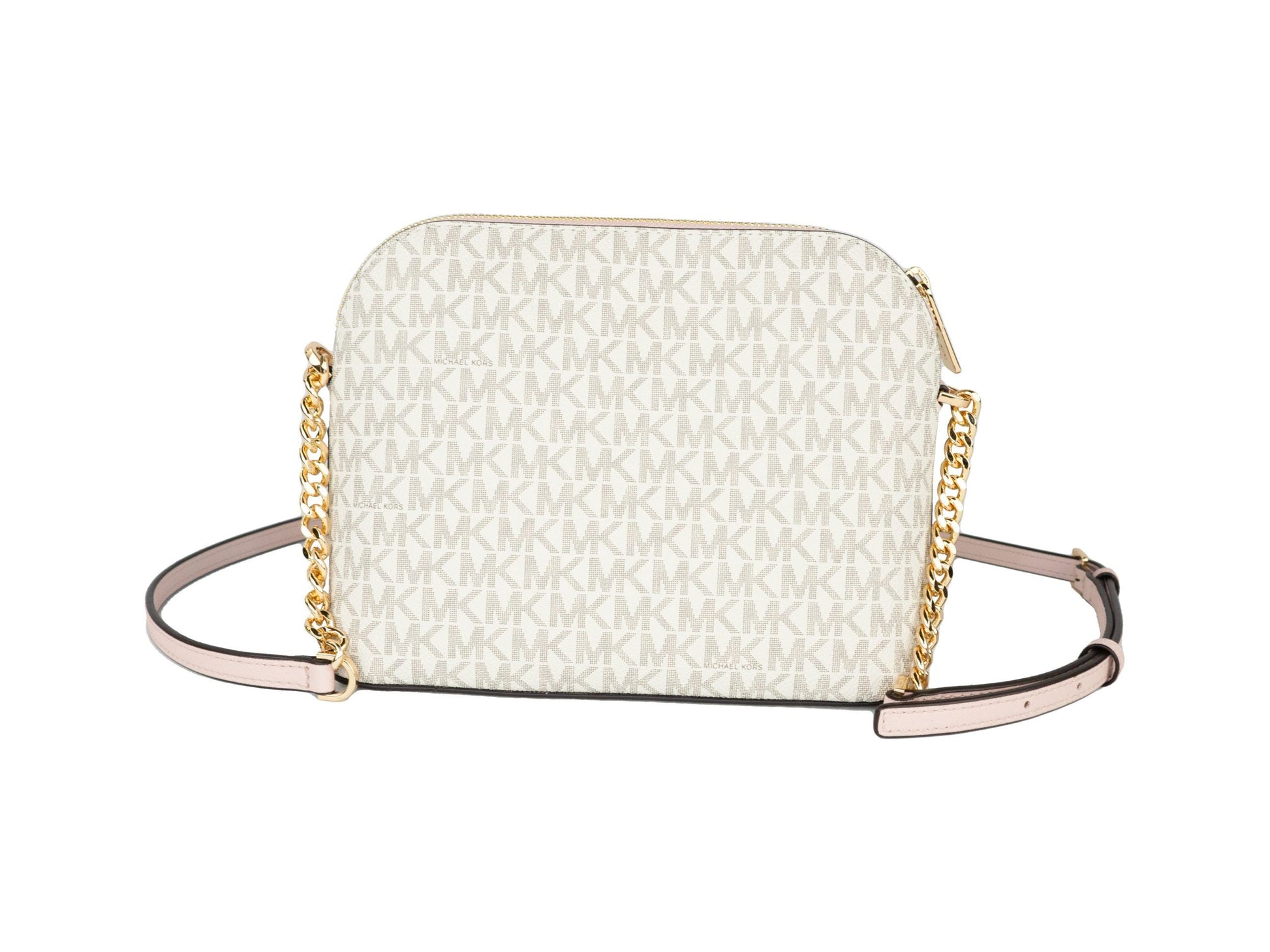 Michael Kors Jet Set Travel Medium Leather X Cross Dome Crossbody Handbag (Vanilla Signature/Powder Blush) | Fashionsarah.com