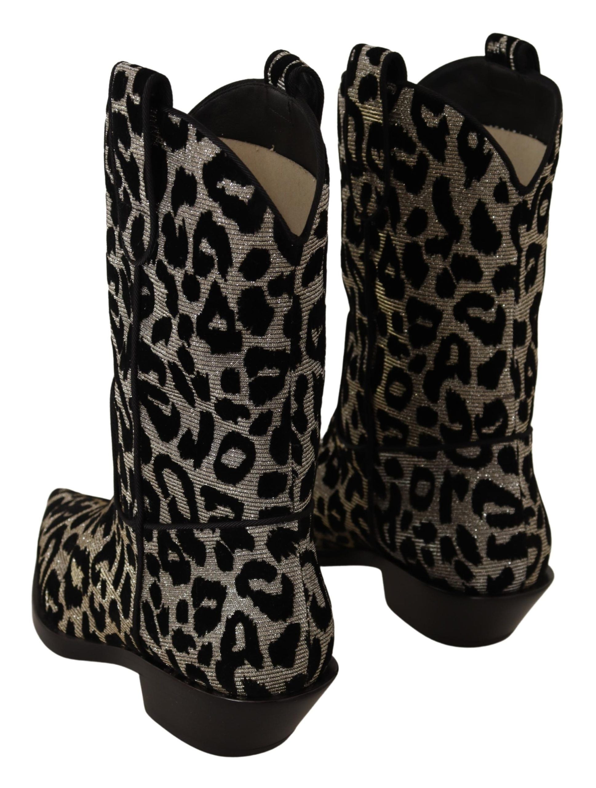 Dolce & Gabbana Gray Black Leopard Cowboy Women Boots | Fashionsarah.com