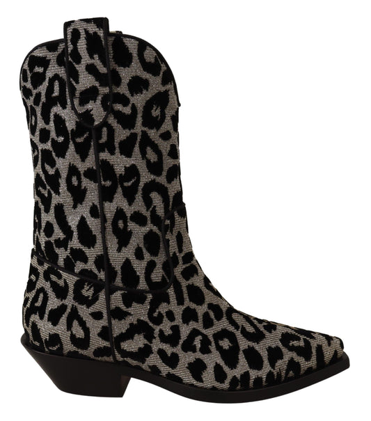 Dolce & Gabbana Gray Black Leopard Cowboy Women Boots | Fashionsarah.com