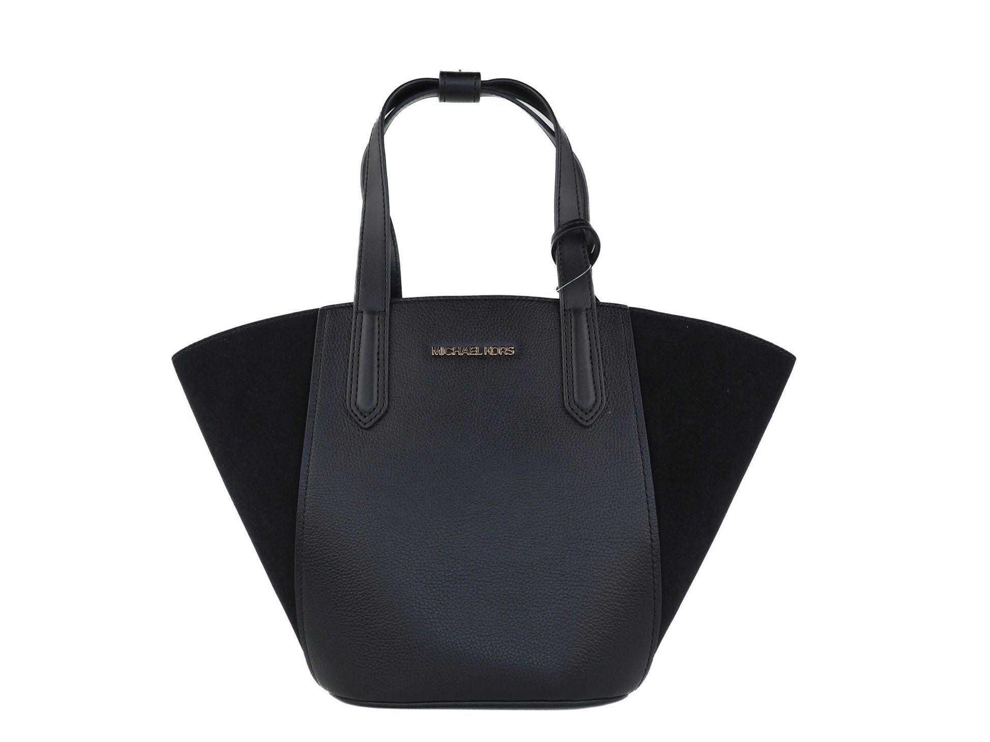 Michael Kors Portia Small Pebbled Leather Suede Tote Handbag (Black) | Fashionsarah.com