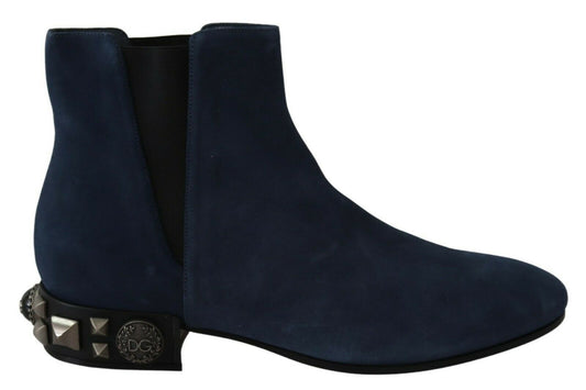 Dolce & Gabbana Blue Suede Embellished Studded Women Booties | Fashionsarah.com