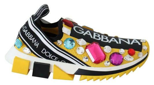 Dolce & Gabbana Embellished Yellow Sorrento Sneakers | Fashionsarah.com