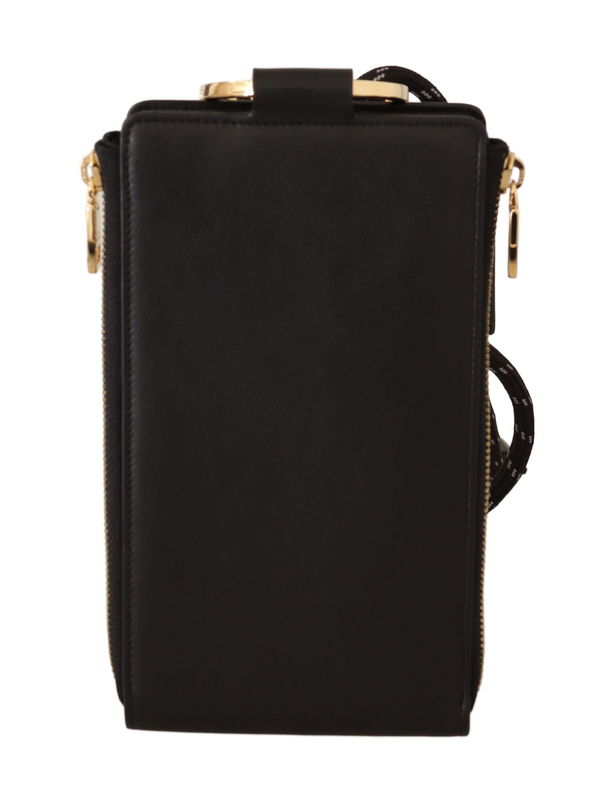 Dolce & Gabbana Black Leather Logo Plaque Neck Strap Card Coin Wallet | Fashionsarah.com