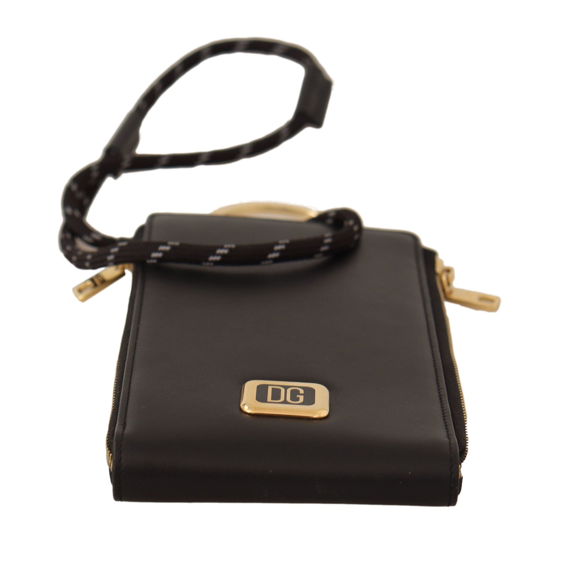 Dolce & Gabbana Black Leather Logo Plaque Neck Strap Card Coin Wallet | Fashionsarah.com