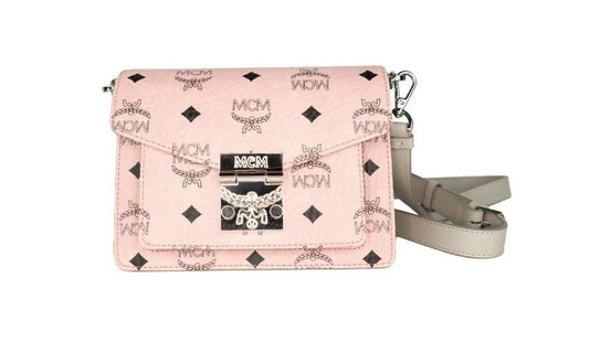 MCM Signature Soft Pink Diamond Leather Mini Flap Lock Crossbody | Fashionsarah.com