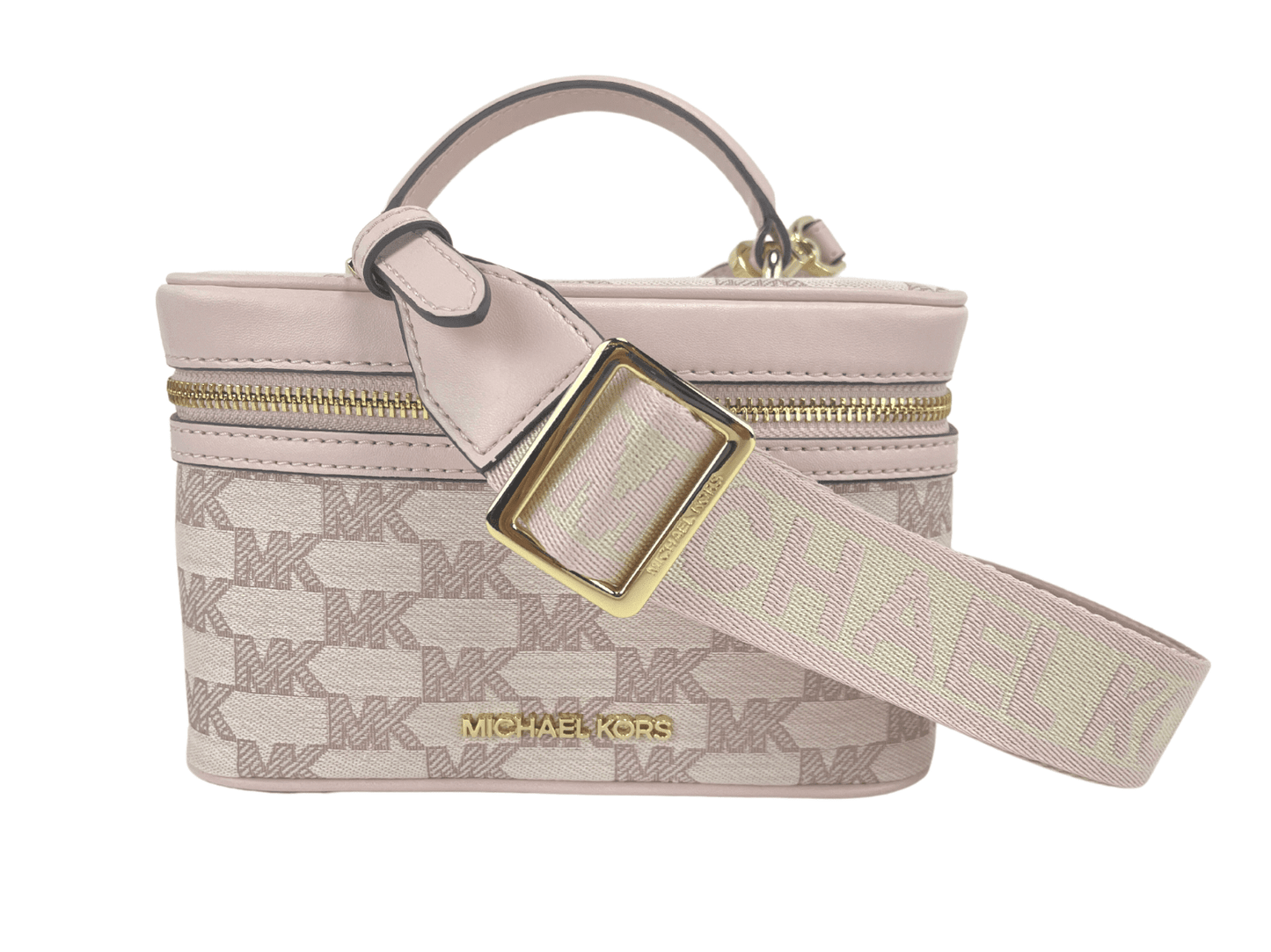 Michael Kors Jet Set Medium Powder Blush Jacquard Canvas Zip Trunk Crossbody Bag | Fashionsarah.com