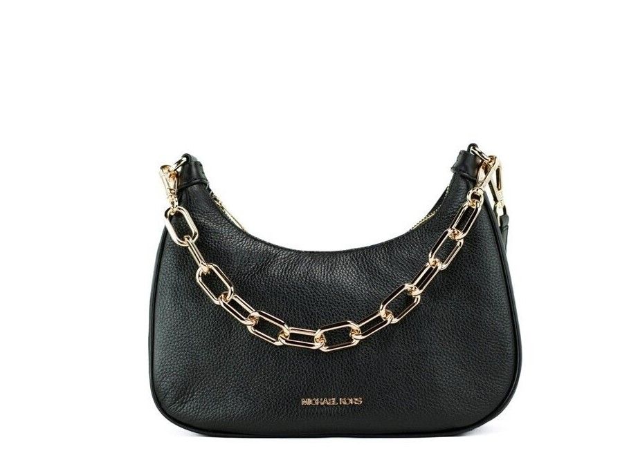 Michael Kors Cora Black Pebbled Leather Large Zip Pouchette Crossbody Handbag | Fashionsarah.com