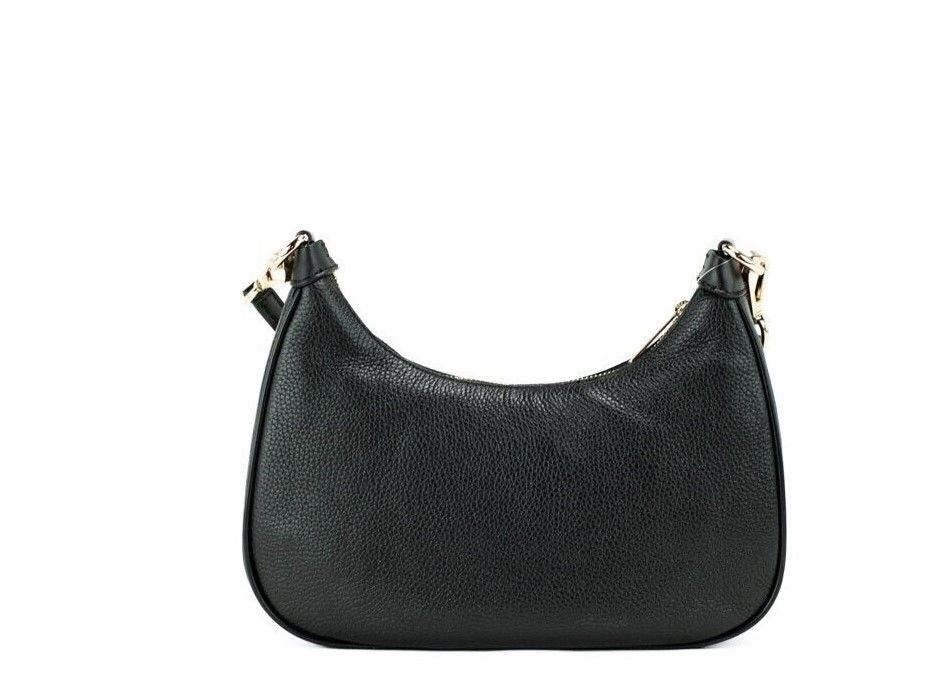 Michael Kors Cora Black Pebbled Leather Large Zip Pouchette Crossbody Handbag | Fashionsarah.com