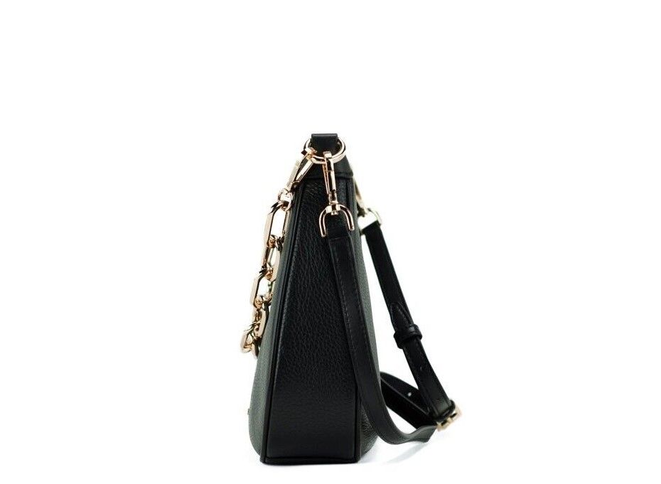 Michael Kors Cora Black Pebbled Leather Large Zip Pouchette Crossbody Handbag | Fashionsarah.com