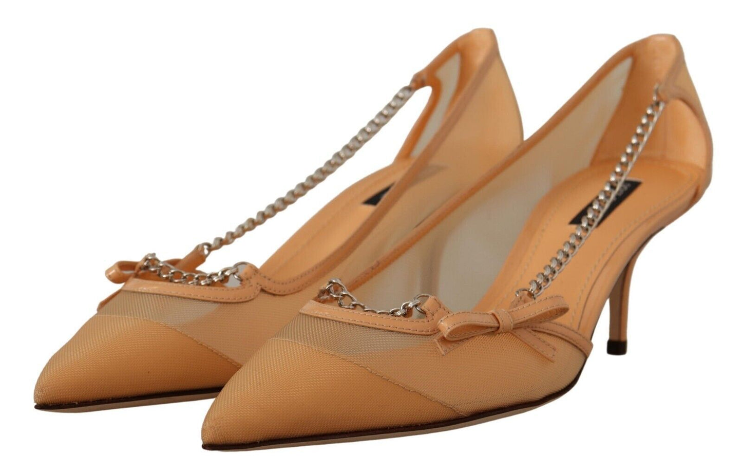 Dolce & Gabbana Peach Mesh Leather Chains Heels Pumps Shoes | Fashionsarah.com