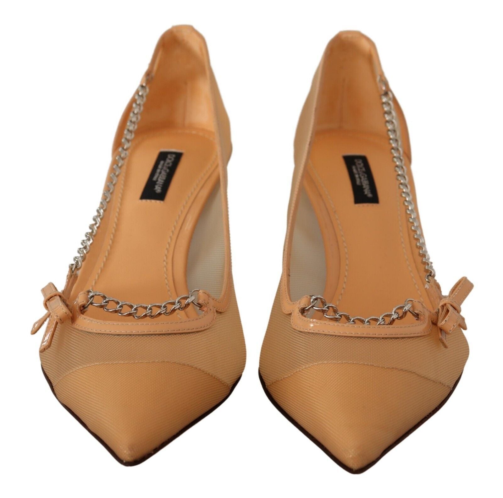 Dolce & Gabbana Peach Mesh Leather Chains Heels Pumps Shoes | Fashionsarah.com