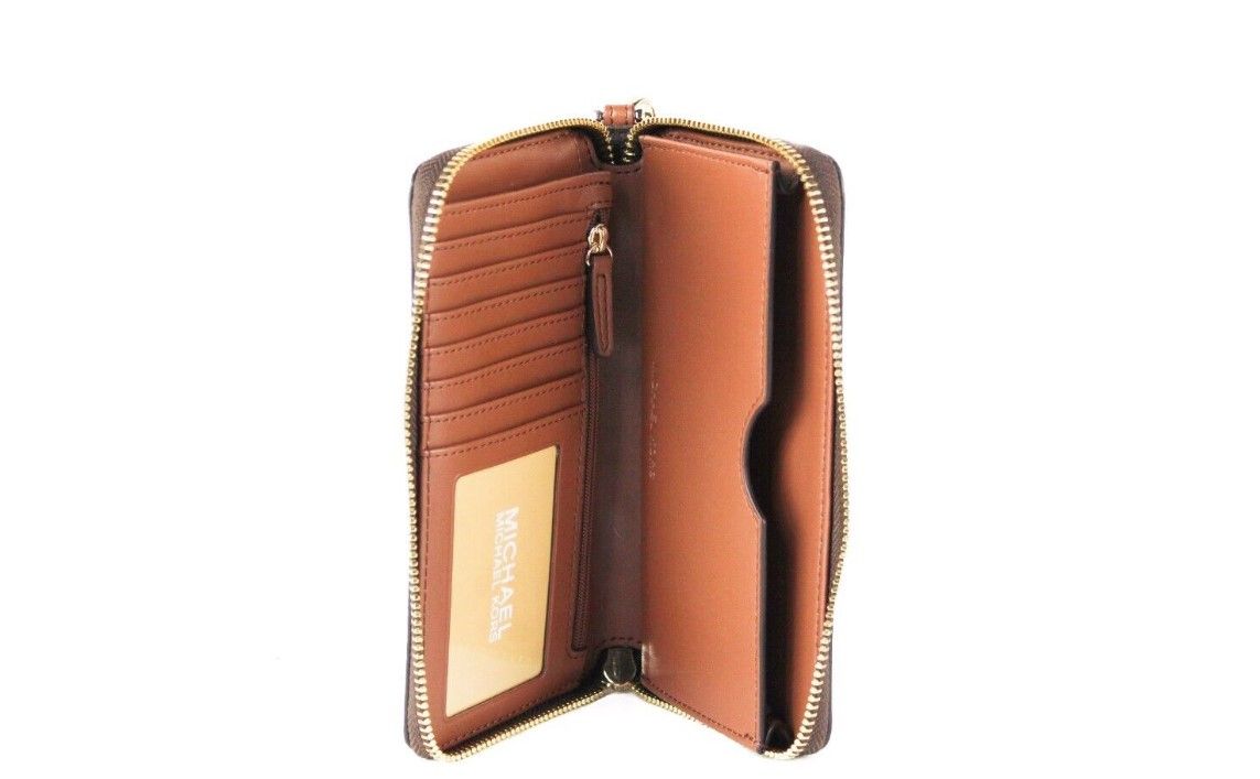 Michael Kors Jet Set Large Brown Signature PVC Flat Multifunction Wrist Wallet | Fashionsarah.com