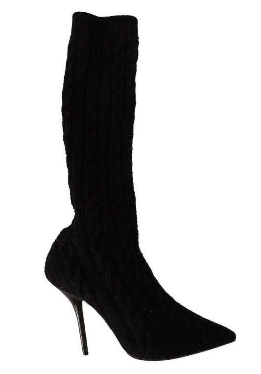 Dolce & Gabbana Black Stretch Socks Knee Boots | Fashionsarah.com