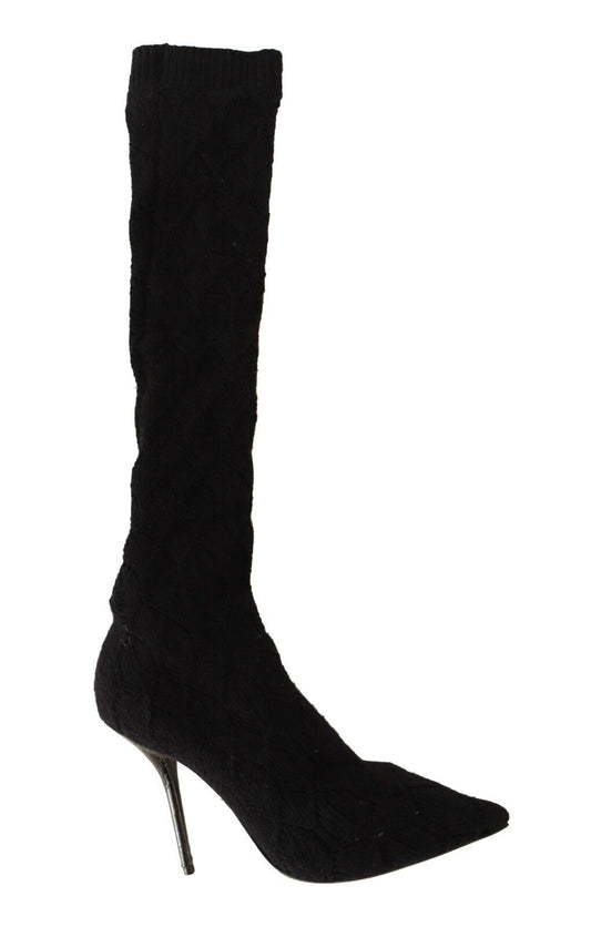 Dolce & Gabbana Black Stretch Socks Knee Boots | Fashionsarah.com