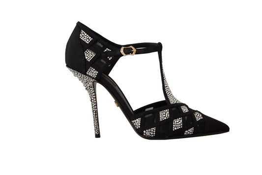 Dolce & Gabbana Black Crystals T-strap Heels | Fashionsarah.com