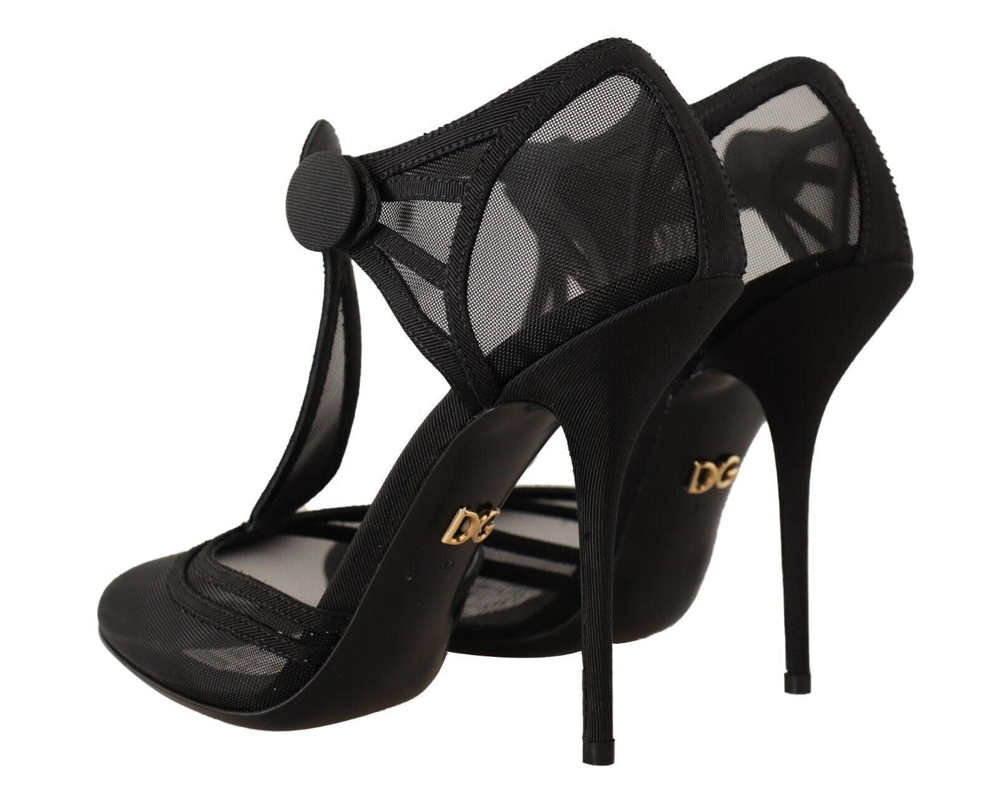 Dolce & Gabbana Black Mesh T-strap Stiletto Heels Pumps Shoes | Fashionsarah.com