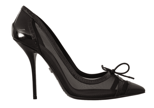 Dolce & Gabbana Black Mesh Leather Pointed Heels Pumps Shoes | Fashionsarah.com