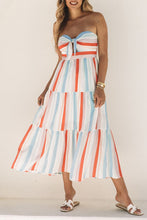Load image into Gallery viewer, Multicolor Striped Tie Decor Strapless Tiered Maxi Dress | Fashionsarah.com