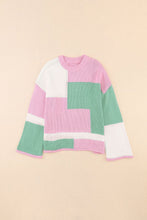 Load image into Gallery viewer, Pink Colorblock Drop Shoulder Bell Sleeve Sweater | Fashionsarah.com