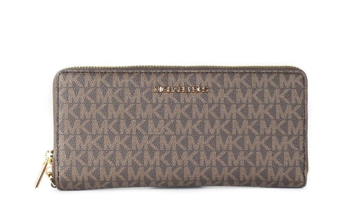 Michael Kors Jet Set Travel Large Brown Signature Continental Wristlet Wallet | Fashionsarah.com