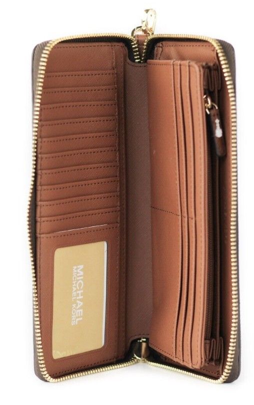 Michael Kors Jet Set Travel Large Brown Signature Continental Wristlet Wallet | Fashionsarah.com