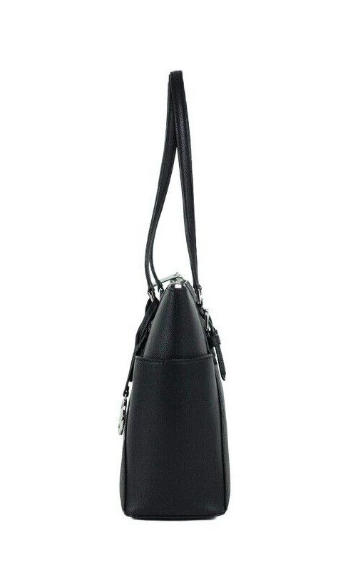 Michael Kors Charlotte Black PVC Leather Large Top Zip Tote Handbag | Fashionsarah.com