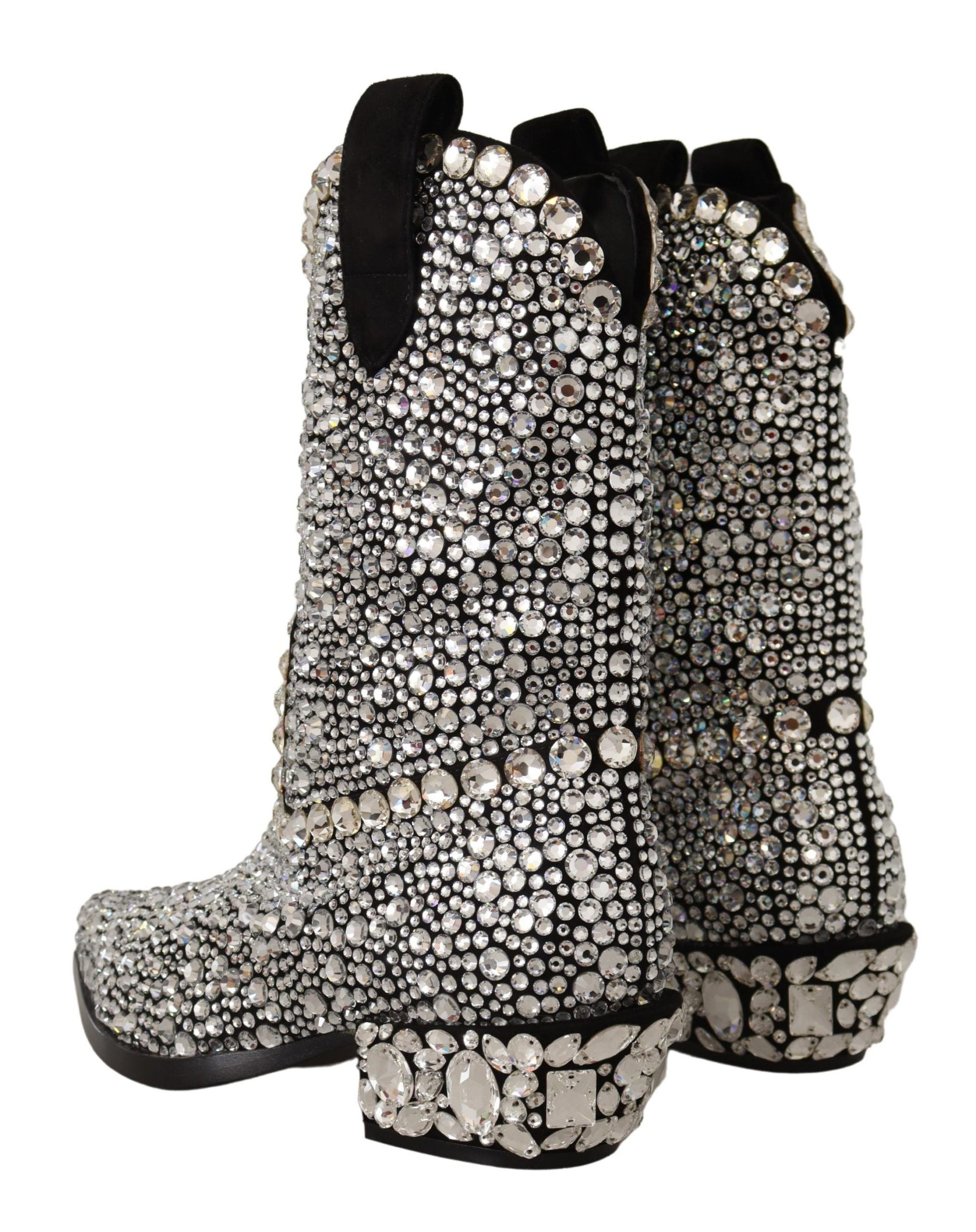 Dolce & Gabbana Black Suede Strass Crystal Cowgirl Boots | Fashionsarah.com