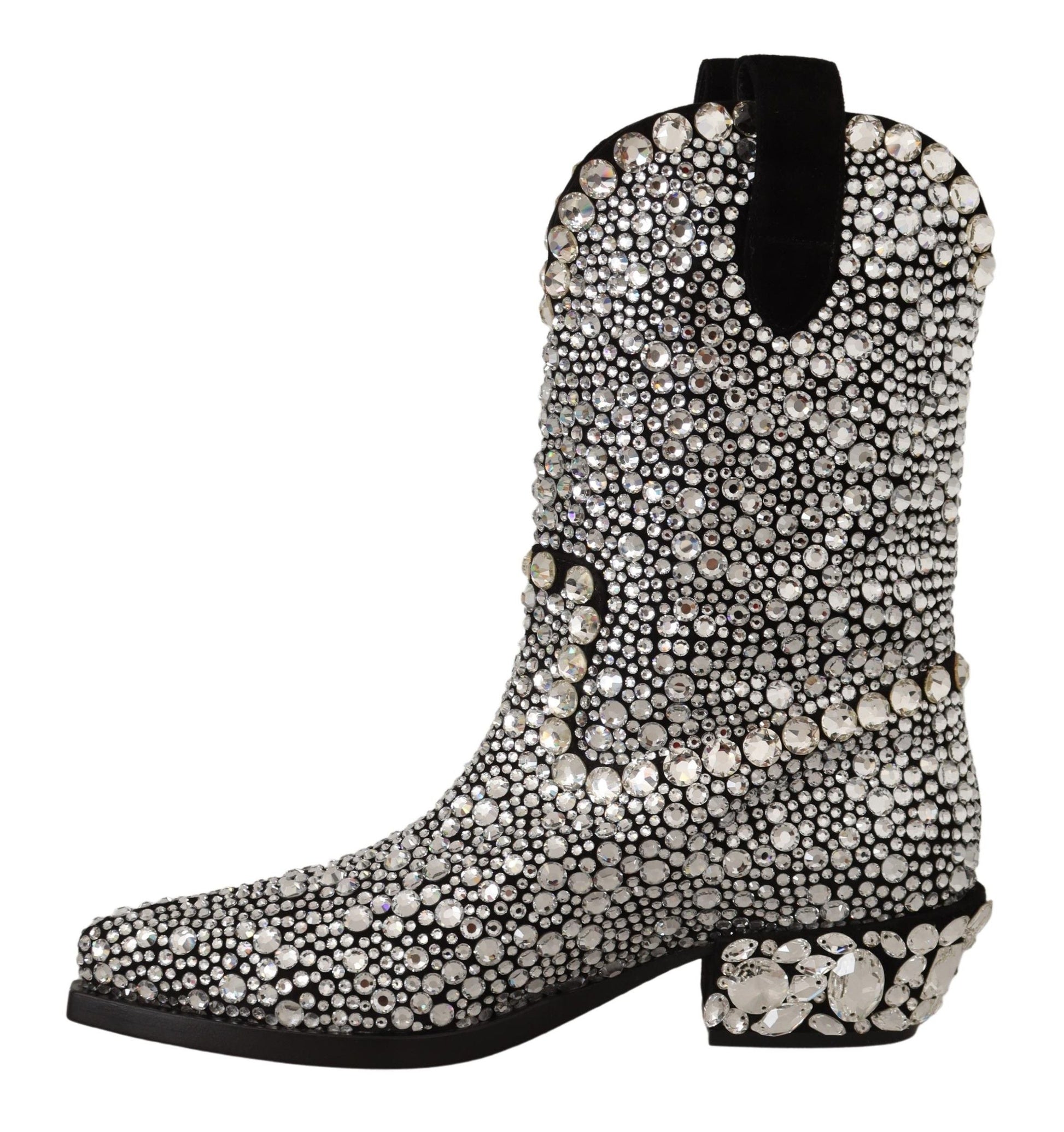 Dolce & Gabbana Black Suede Strass Crystal Cowgirl Boots | Fashionsarah.com