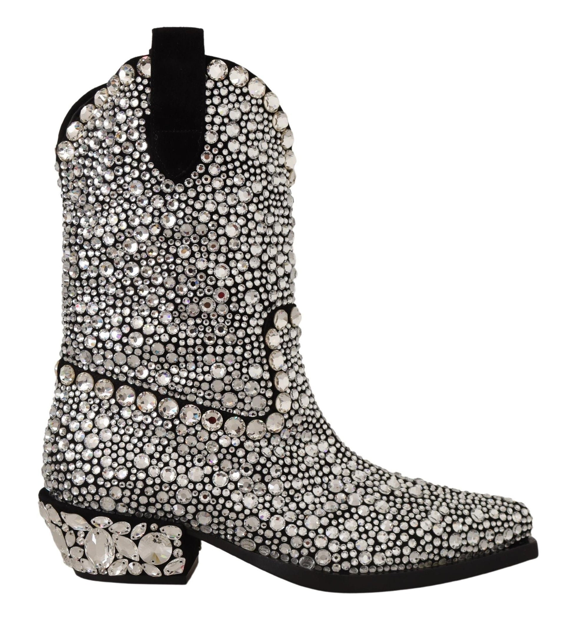 Dolce & Gabbana Black Suede Strass Crystal Cowgirl Boots | Fashionsarah.com