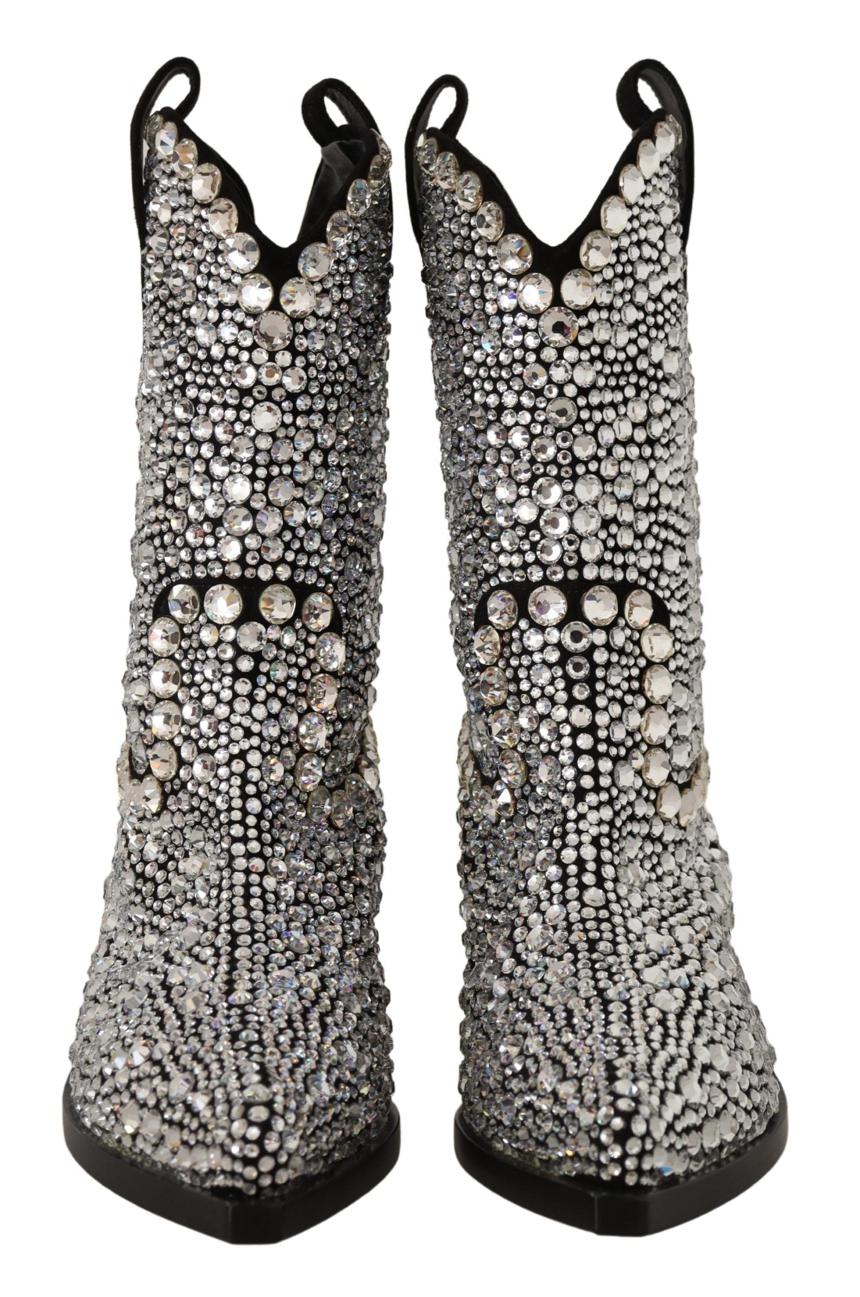 Dolce & Gabbana Black Suede Strass Crystal Cowgirl Boots | Fashionsarah.com