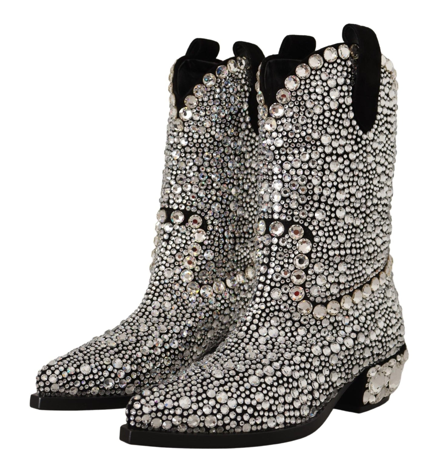 Dolce & Gabbana Black Suede Strass Crystal Cowgirl Boots | Fashionsarah.com