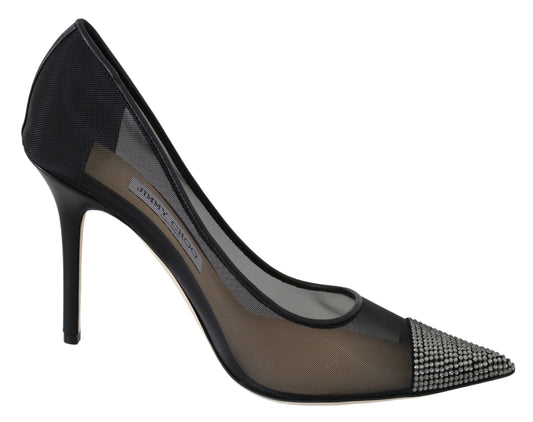 Jimmy Choo Black Mesh Amika 85 Diamond Pumps Shoes | Fashionsarah.com