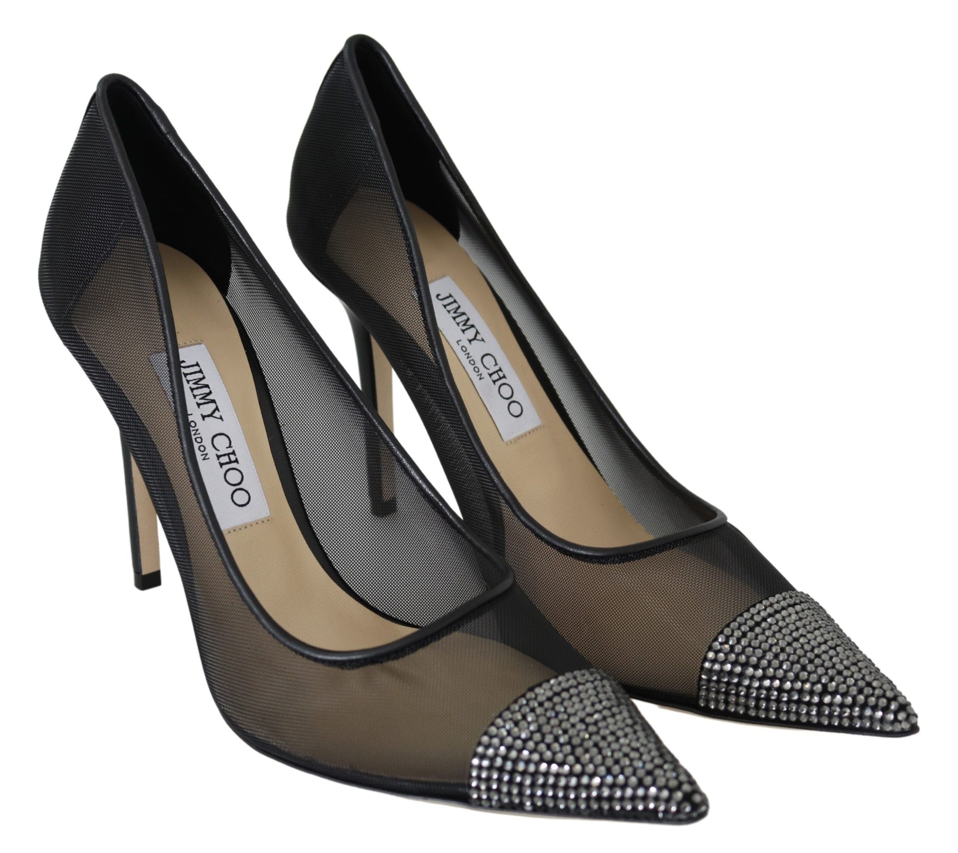 Jimmy Choo Black Mesh Amika 85 Diamond Pumps Shoes | Fashionsarah.com