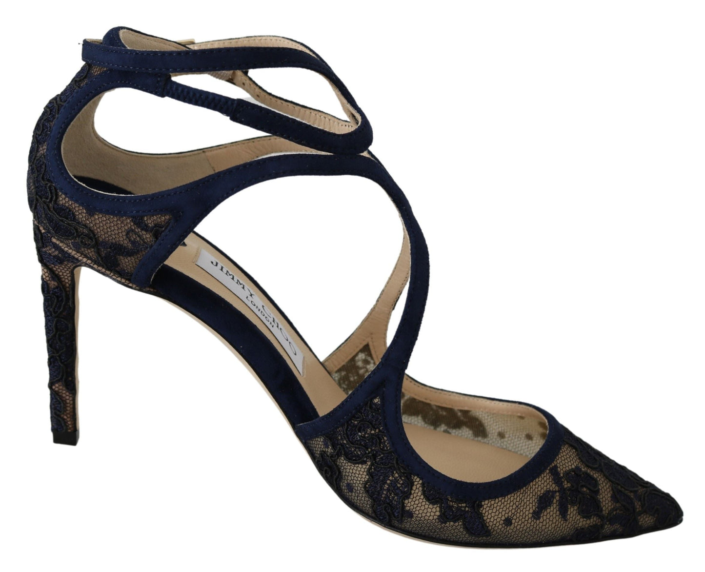 Jimmy Choo Navy Blue Lancer 85 Sandals Pumps | Fashionsarah.com