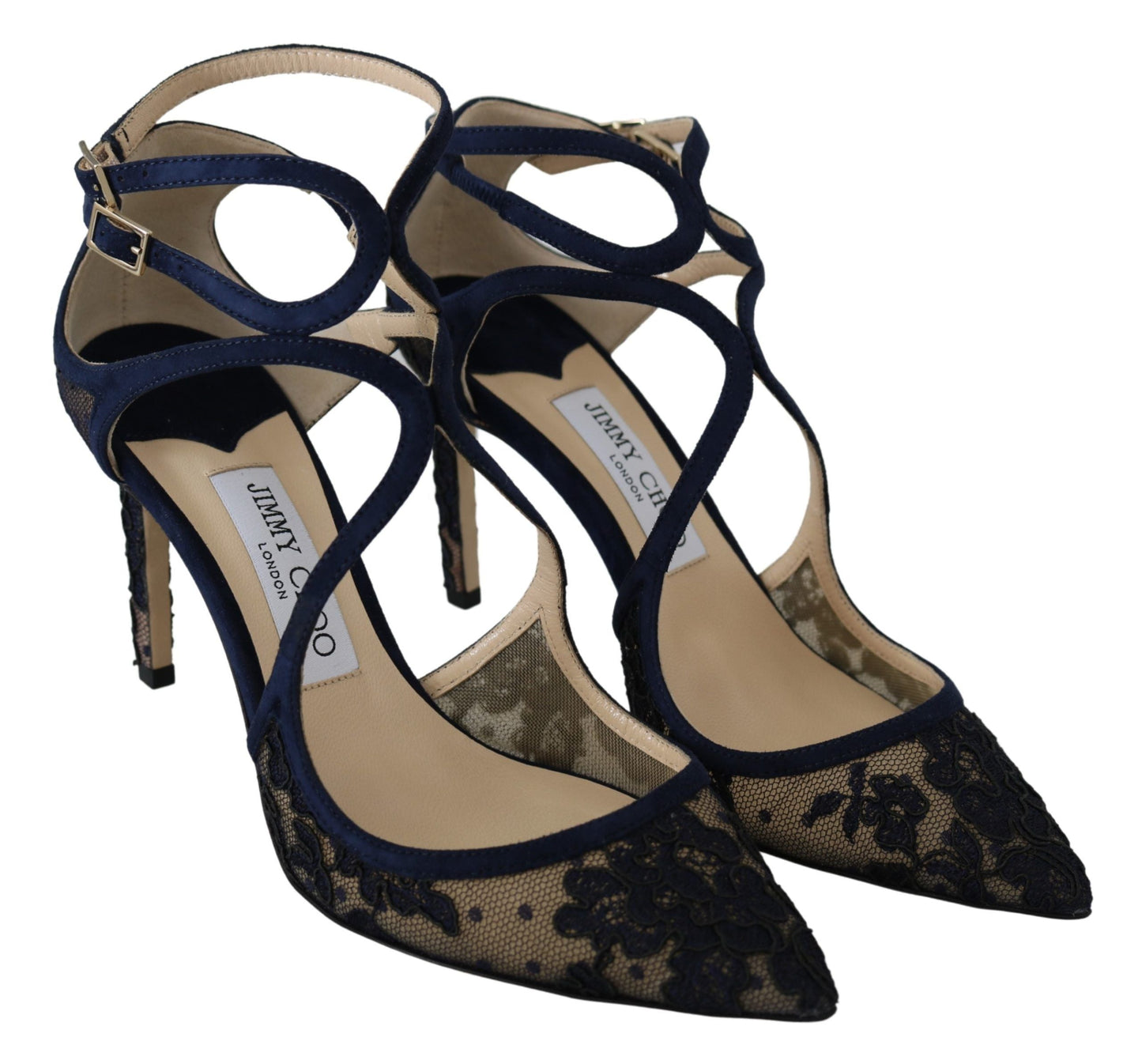 Jimmy Choo Navy Blue Lancer 85 Sandals Pumps | Fashionsarah.com