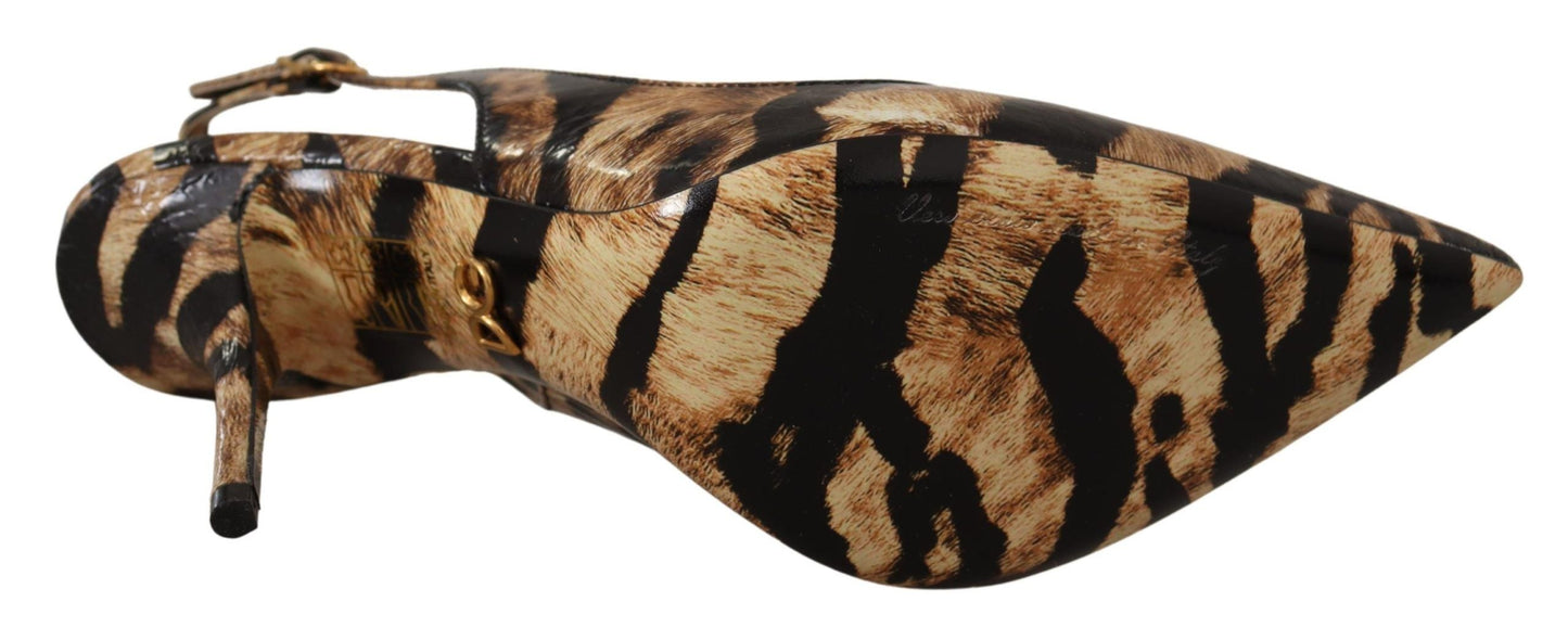 Dolce & Gabbana Brown Slingbacks Leather Tiger Shoes | Fashionsarah.com