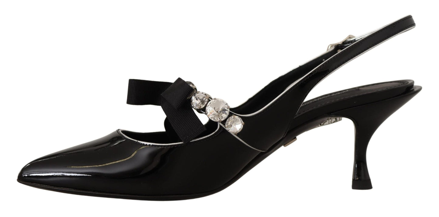 Dolce & Gabbana Black Patent Leather Crystal Slingbacks Shoes | Fashionsarah.com