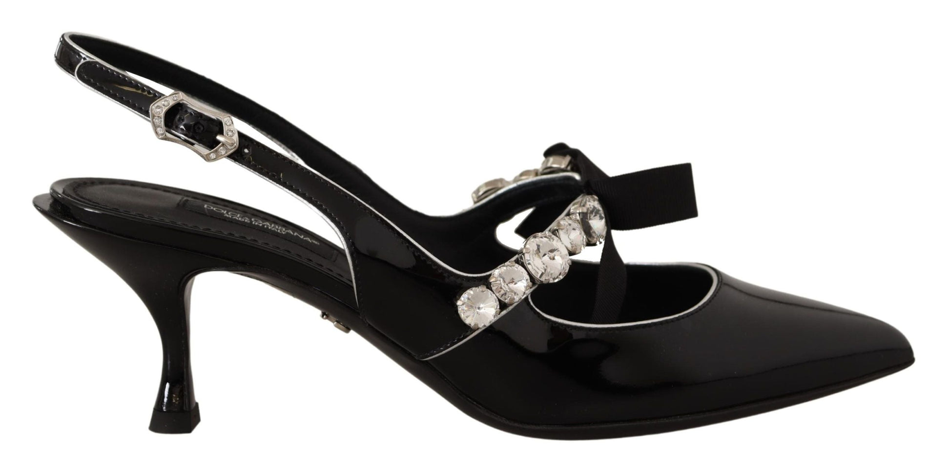 Dolce & Gabbana Black Patent Leather Crystal Slingbacks Shoes | Fashionsarah.com