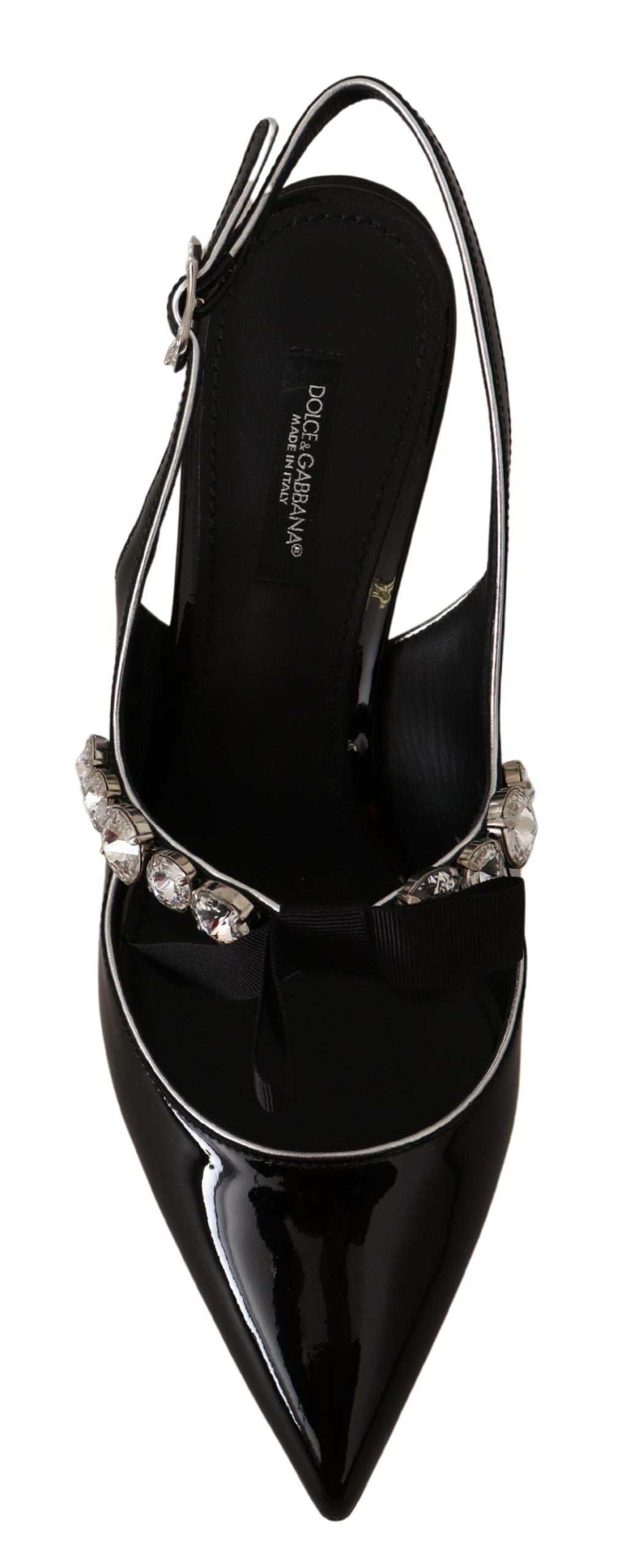 Dolce & Gabbana Black Patent Leather Crystal Slingbacks Shoes | Fashionsarah.com