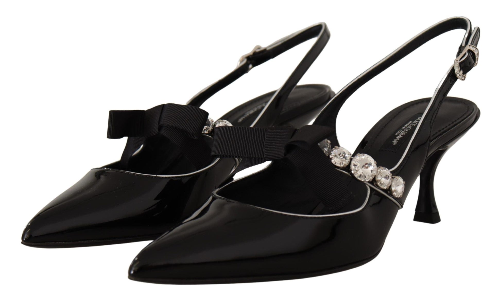 Dolce & Gabbana Black Patent Leather Crystal Slingbacks Shoes | Fashionsarah.com