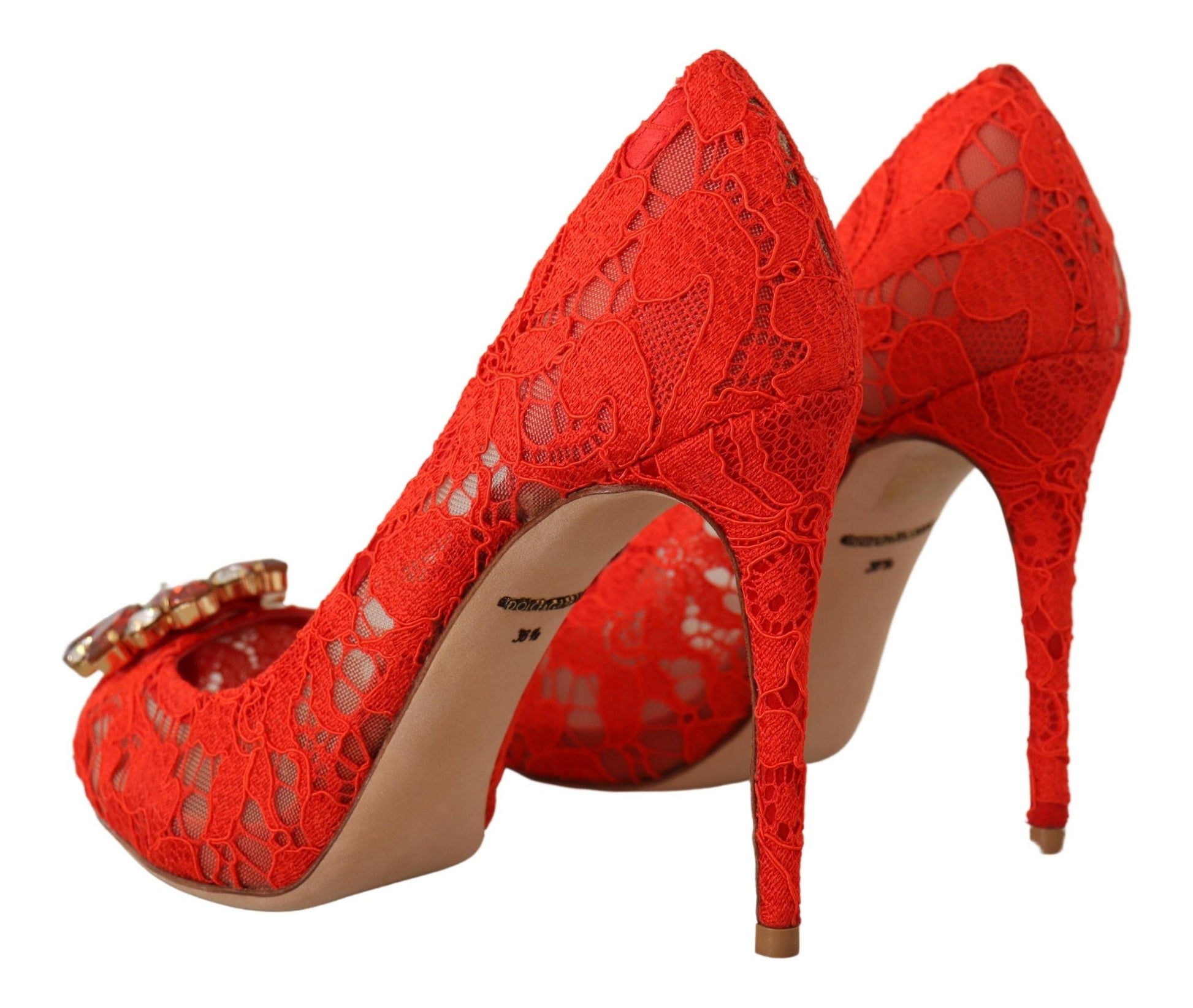 Dolce & Gabbana Red Taormina Lace Crystal Heels Pumps | Fashionsarah.com