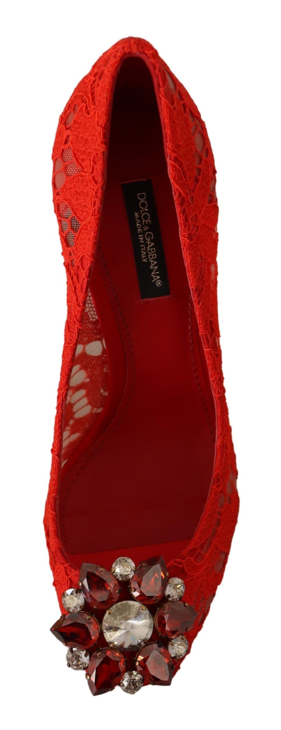 Dolce & Gabbana Red Taormina Lace Crystal Heels Pumps | Fashionsarah.com