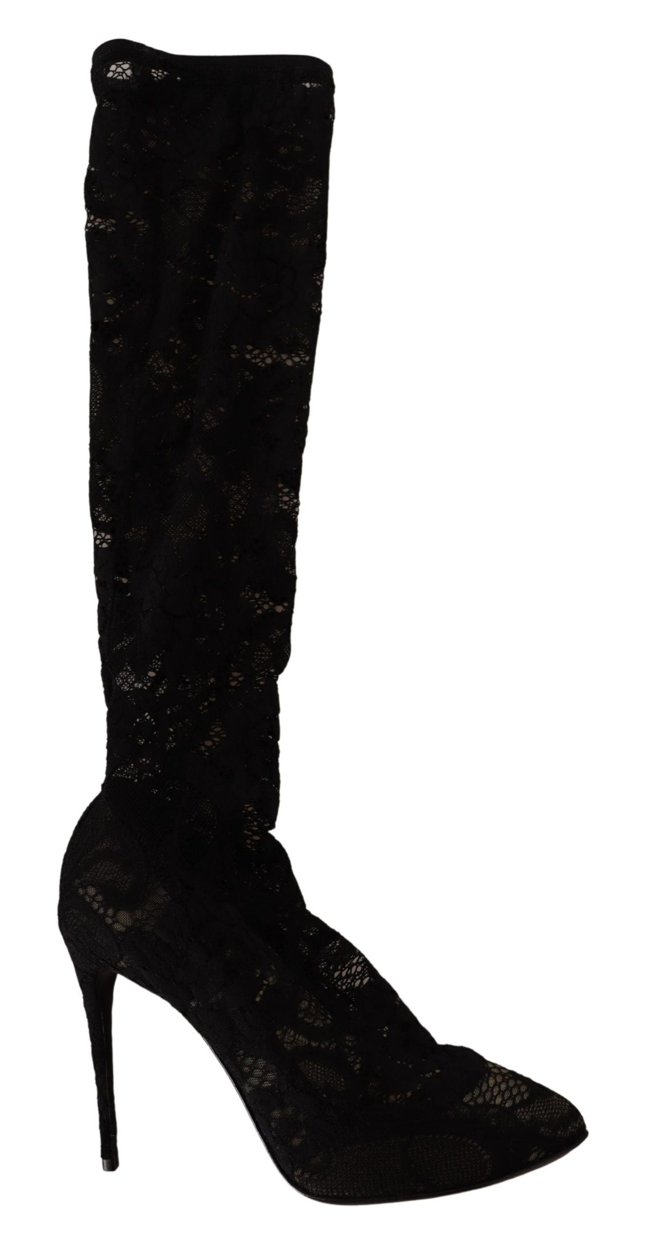 Dolce & Gabbana Black Stretch Socks Taormina Lace Boots Shoes | Fashionsarah.com